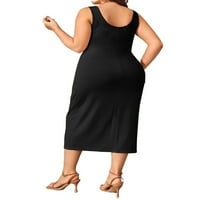 Ženske plus veličina haljine casual obične remene Crno 0xl
