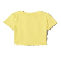 Ženske bluze i uselje za tee laku ravnu ravnu oblične obične okrugle vrata žute majice