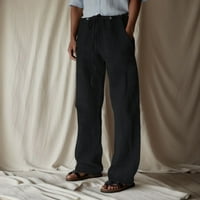 Radne hlače muške casual svakodnevne pune duljine hlače na sredini struka džepova za crtanje crne boje