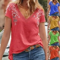 Ženske modne ljetne vrhove T-majice izvezene bluze s kratkim rukavima s kratkim rukavima V-izrez s