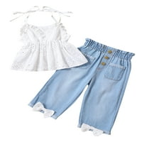 Arvbitana Toddler Baby Girls Jean Outfits bez rukava V izrez Hollow Camisole + traper hlače Proljeće