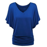 Vrh za žene Ljetni modni top plus veličine Žene V-izrez Čvrsti rukav rukav labav majica s majicom WWOL