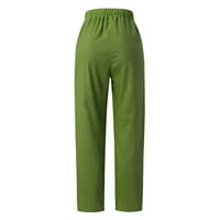 PXIAKGY Hlače za žene Žene Ženske labave Ležerne prilike Elastične pamučne i posteljine hlače Green