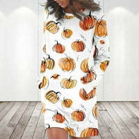 Haljina pulover za žene Halloween dugih rukava Print Mini haljine Crewneck Jednjak za jesen sa džepovima