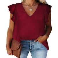 Luxplum dame tunik bluza s kratkim rukavima majica od pune boje šifon je labava ljetna majica crvena