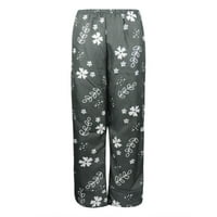 Ženske hlače Ležerne prilike sa labavim cvjetnim print pamučnim posteljinom elastičnih struka džepa