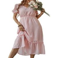 Glookwis Ladies Sundress kratki rukav dugački haljina ruffled party midi haljine čipka ljetna ružičasta