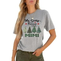CETHRIO Ljetne košulje za žene - kratki rukav ležerni za ispis majica s kratkim rukavima okrugli vrat ispis bluza vrhova siva