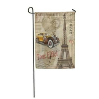 Automobil Vintage Paris Torn list Retro French Collage Travel Garden Zastava Dekorativna zastava Kuća