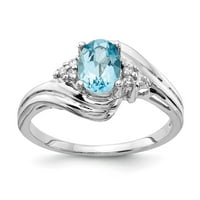 Čvrsta 14k bijelo zlato 7x ovalni plavi topaz dijamantski angažman prsten veličine 5