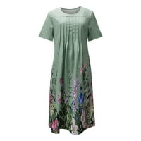 Unleife haljine za žene, ženski ljetni casual okrugli vrat Sklopive cvjetne ispisane haljine