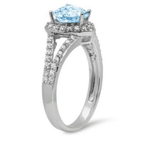 1.49ct Heart Cut plavi prirodni švicarski plavi topaz 14k bijelo zlato graviranje izjava godišnjica Angažovanje vjenčanog halo prstena veličine 9.25