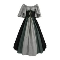 Maxi haljine za žene plus veličine Ženska moda srednja veka Vintage Boja podudaranje kratkih rukava s ramena