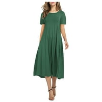 Ležerne haljine za žene Srednja duljina kratkih rukava labava haljina od punog okruglog izreka zelena