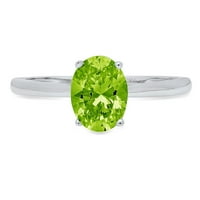 1CT ovalni rez zeleni prirodni prirodni peridot 14k Bijelo zlato Graviranje Izjava bridalne godišnjice Angažovanje vjenčanog solitaire Veličina prstena 10.75