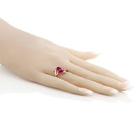 Gem kameni kralj 18k ruža pozlaćena srebrna srčana oblika crvena stvorena rubin dvostruki srčani prsten za žene za žene