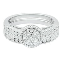 DazzlingRock kolekcija okrugli bijeli dijamantni cvijet klasterski stil vjenčanog prstena za žene u srebru u sterlingu, veličine 8.5