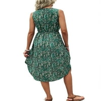 Ženska ležerna povremena print v izrez Linijske zelene haljine bez rukava XL
