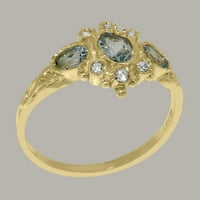 Britanska napravljena 9k žuto zlato prirodni akvamarinski i dijamantni ženski prsten - veličine opcija