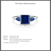 Gem Stone King 3. CT Octagon Blue Created Sapphire 10k bijeli zlatni prsten