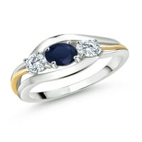 Gem Stone King Sterling srebrni i 10k žuti zlatni okrugli plavi safir i bijeli G-H moissan kameni prsten