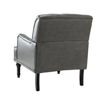 Karat Početna Fau kožna tufarska fotelja i akcentna stolica sa drvenim nogama, sivom bojom