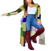 Beiwei dame kaput patchwork odjeća boja blokasta jakna za gležanj duljine prekrivače žene kardigan dugih