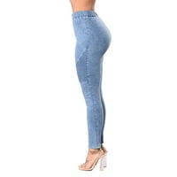 Hlače za žene visoka struka sa čekanom gumbom za mršavu rupu Stretch Slim Halts Calf Dužina Jeans Blue