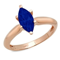 1CT Marquise Cut Blue Simulirani plavi safir 18K ružičasti ružičasto zlato Graviranje izjava godišnjica Angažovanost vjenčanja SOLITAIRE prstena 10,5