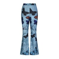 Ženski elastični struk rastezljivi tasteri pantalone Štampanje Slim-Fit Skinny hlače lagana plava 5xl