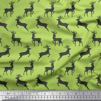Soimoi Green Heavy Satin tkanina šablona za jelena životinja za životinje Tkanina sa dvorištem širom