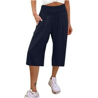 Ženske posteljine hlače visoke struk sa širokim hlačama široke noge Elastični struk Capris hlače Ležerne