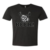Medvjed piva jelena sa jelenim rogovima Ljubitelj životinja MENS Premium Tri Blend Majica, Vintage Black,