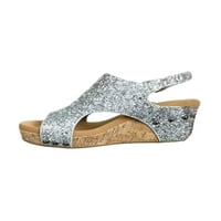 Woobling Womens Wedge Sandale Ljetna platforma Sandal gležnjače Ležerne cipele Dame Glitter Slingback Peep Toe Silver 4.5