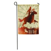 Crveni rodeo kauboj na vožnji konjskim vožnjom Pic Vintage Western Garden Zastava Dekorativne zastave
