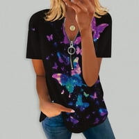 Ženska četvrtina patentnih zatvarača na vrhu ljetnih casual bagesy kratkih rukava V majice s kratkim majicama slatka cvijeća tinejdžeri Ters Trendy Tunic bluze