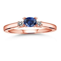 Gem Stone King 0. CT okrugli plavi stvorio safir bijeli dijamant 18k ružičarski pozlaćeni srebrni prsten