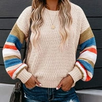 Zimske uštede za žene čišćenje Ženska boja blok džemper kabel pletene duge prugaste bluze s dugim rukavima