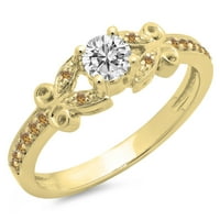DazzlingRock kolekcija 0. Carat 14K šampanjac i bijeli dijamantni zaručni prsten CT, žuto zlato, veličine