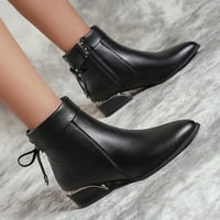Slatke čizme za gležnjeve za žene Dressy Britanski stil čvrste boje kožne bočne zip kvadratne potpetice kratke čizme crna 39