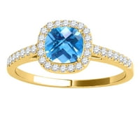 Aonejewelry 1. ct. TTW dijamant i jastuk, plavi topaz prsten u 10k žuto zlato