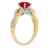 1.36ct okrugli rez Crveni simulirani ruby ​​18k žuti bijeli zlatni rezving Izjava bridalne godišnjice Angažovanje vjenčanog prstena veličine 3,75