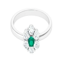 Jewels Rosec - Prirodni smaragdni osmice sa moissite za žene, okrugli rez smaragdni zlatni cvjetni prsten,