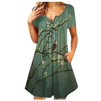 Ženske haljine s kratkim rukavima kratka ležerna ljetna cvjetna okrugla dekoltena haljina zelena 3xl