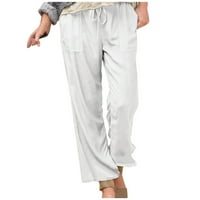 HHEI_K Plus size Žene Čvrsto zategnutost pamučne posteljine C džepne casual pantalone