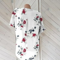 Frostluinai ženske vrhove plus veličine ljeto Henly majice V izrez s kratkim rukavima cvjetni tiskani