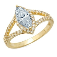 1. CT Sjajan markizni rez simulirani plavi dijamant 14k žuti zlatni halo pasijans sa Accenting prstenom