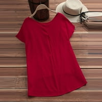 Košulje za ženske ležerne modne labave pune boje pamučne posteljine kratkih rukava crvene s