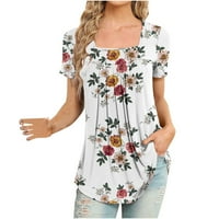 Ženski slatki elegantni vrhovi cvjetni uzorak majice kratki rukav kvadratni bluza za vrat 50% popusta