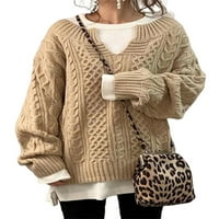 Rejlun Ženske pletene kabel pletene pulover Jumper vrhom ležerne džemper camel xxxl